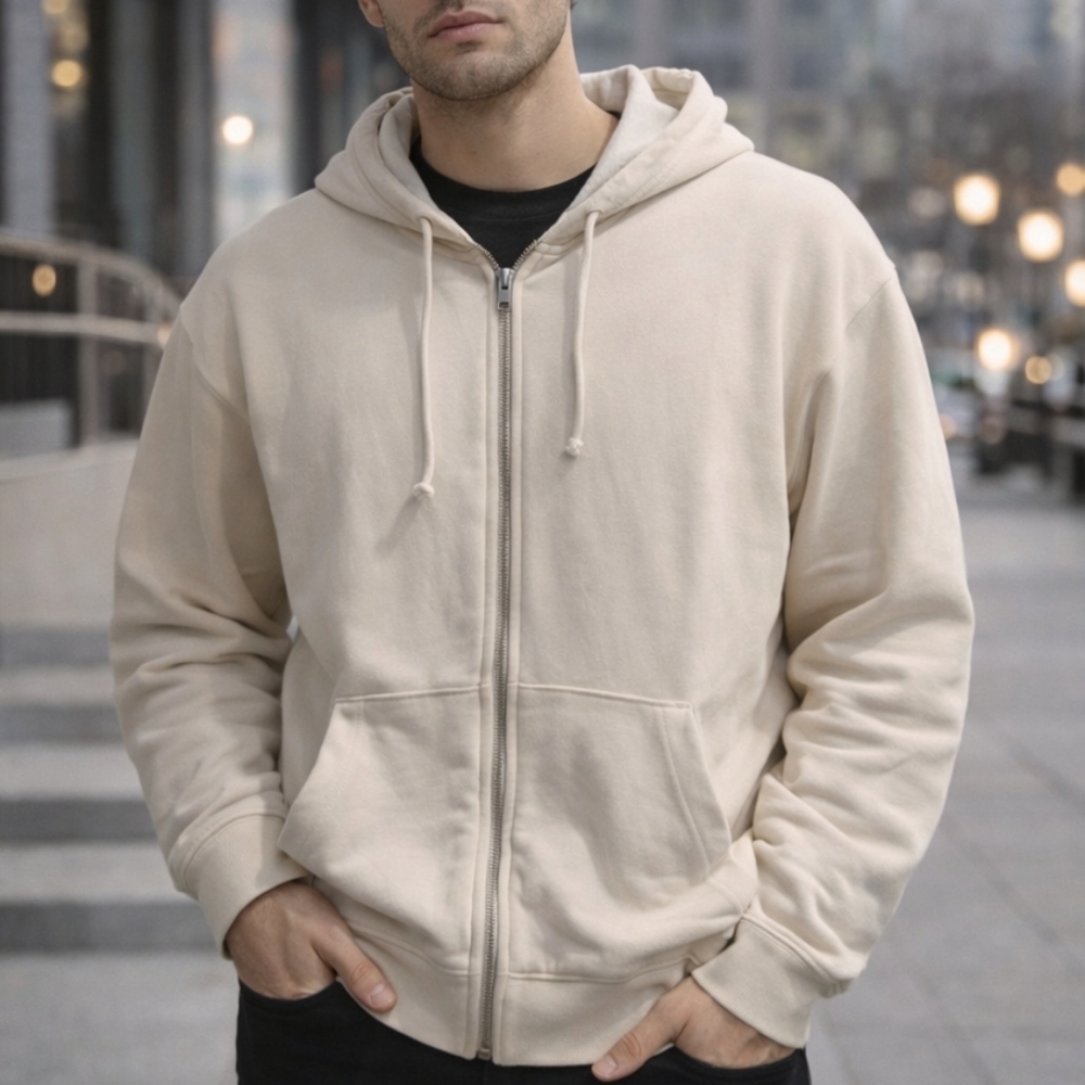 H&M Hoodie Zip Up Beige new with tags Sz L